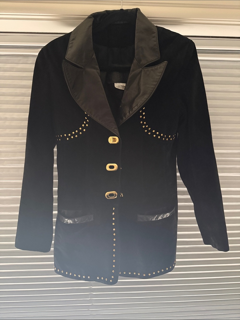 Black Suede & Leather Stud-Trim Jacket